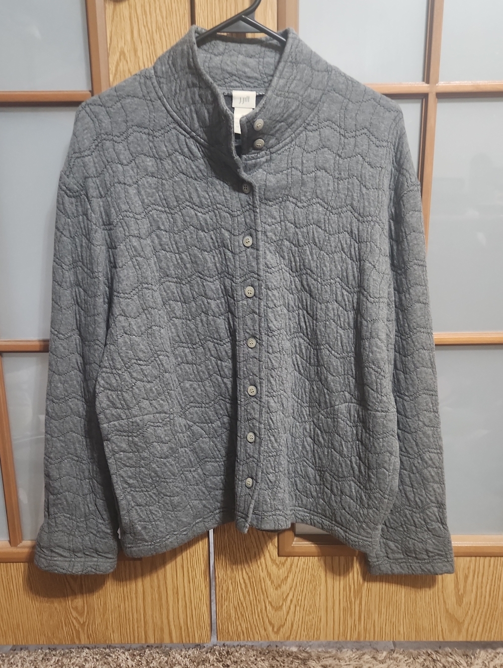 J Jill Gray Quilted Button-Up Shirt Size Small